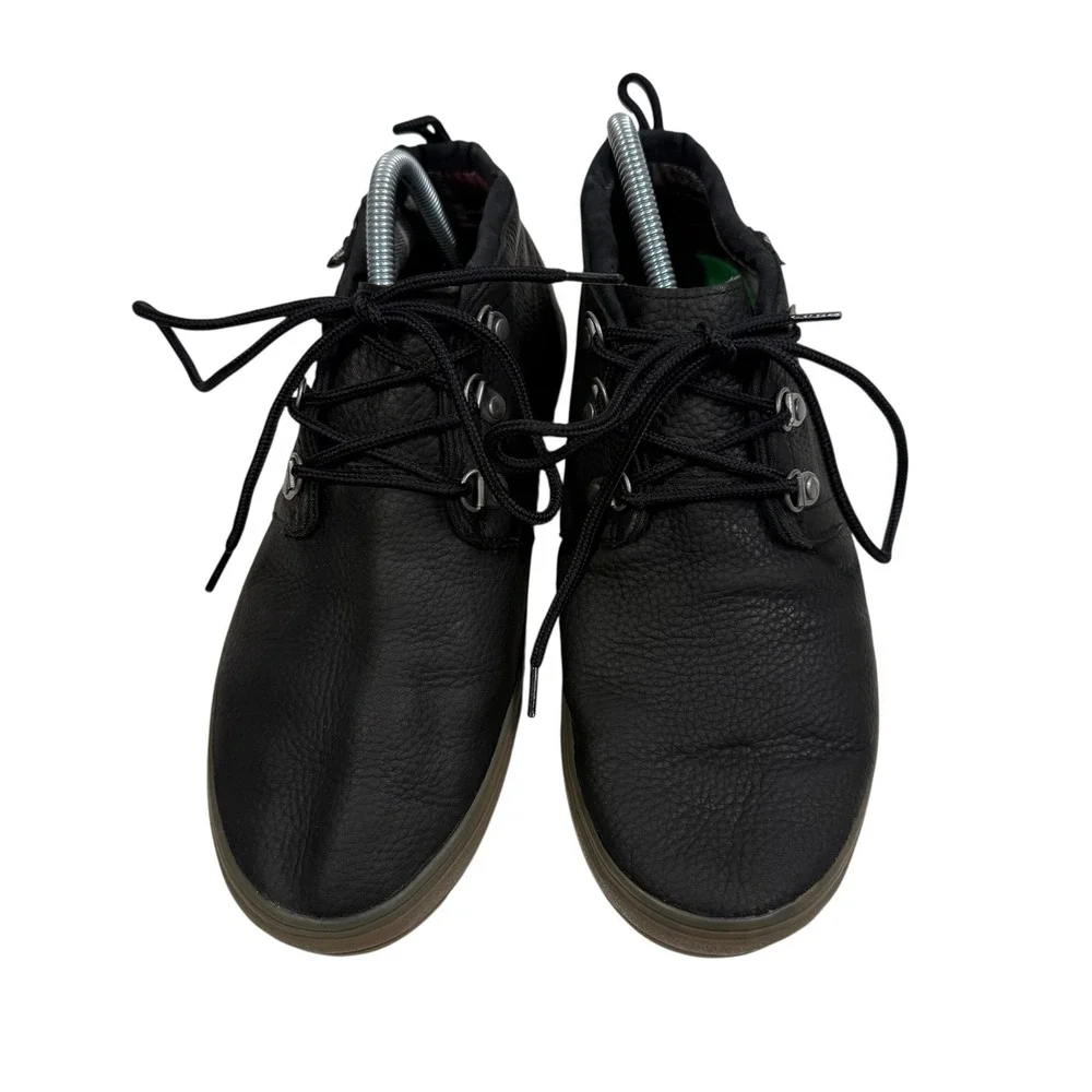 Sanuk Mens 1015883 Black Pebbled Leather Chukka‎ Boots Plaid Lined Size 9